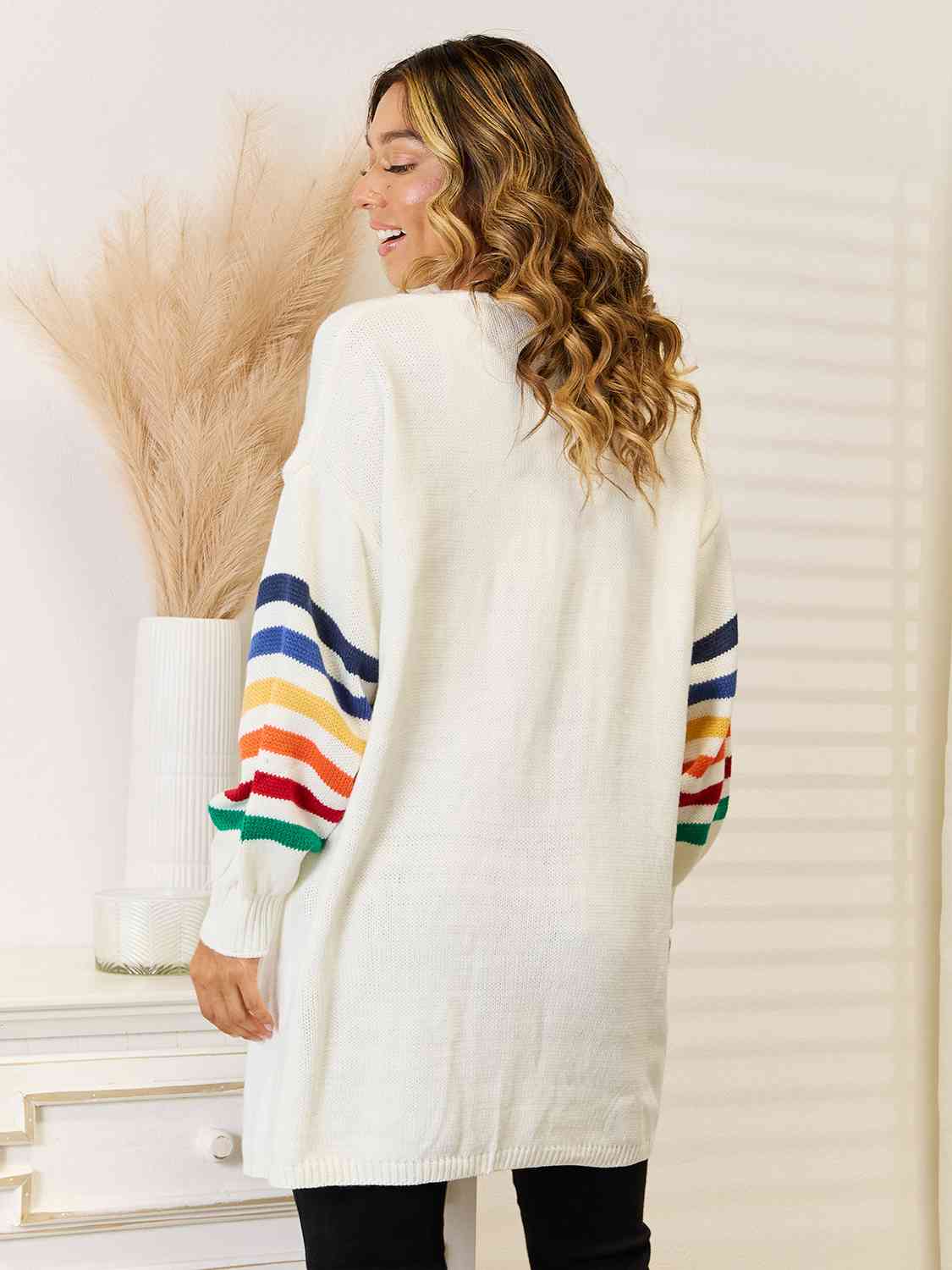 Striped Sleeve Open Front Dropped Shoulder Long Line Cardigan in Multiple Colors  Southern Soul Collectives