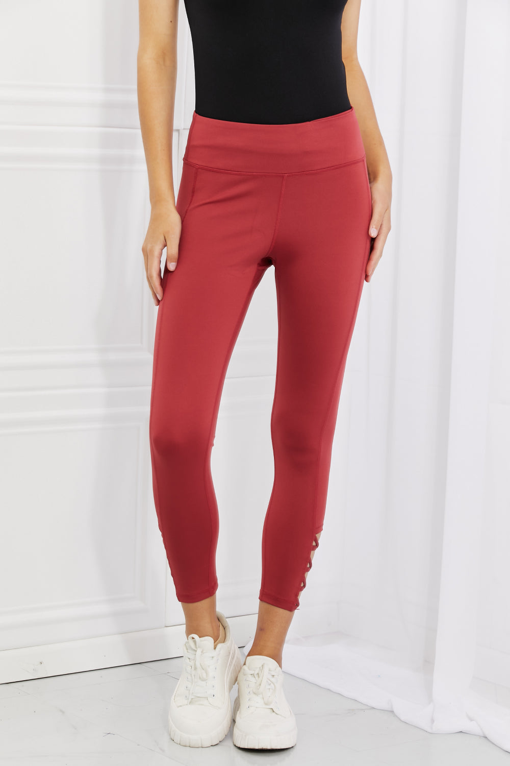 Ready For Action Ankle Cutout Active Leggings in Brick Red  Southern Soul Collectives 