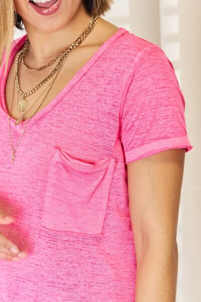 V-Neck Short Sleeve Side Slit T-Shirt in Fuchsia  Southern Soul Collectives