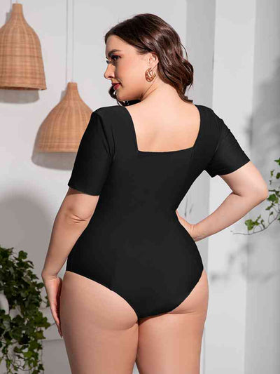 Plus Size Scoop Neck Short Sleeve One-Piece Swimsuit  Southern Soul Collectives