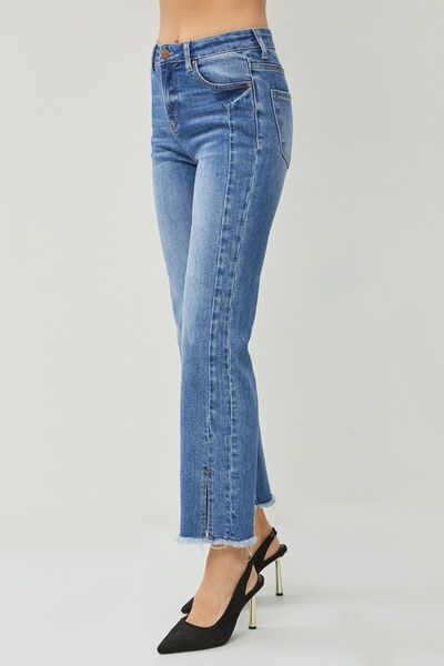 RISEN High Waist Raw Hem Slit Straight Jeans  Southern Soul Collectives