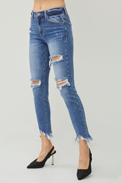 RISEN Distressed Frayed Hem Slim Jeans  Southern Soul Collectives