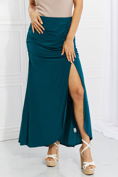 White Birch Up and Up Ruched Slit Maxi Skirt in Teal  Southern Soul Collectives 