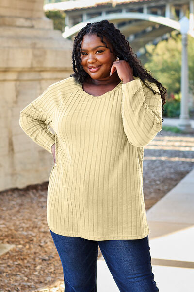 Basic Bae Full Size Ribbed Round Neck Long Sleeve Knit Top  Southern Soul Collectives