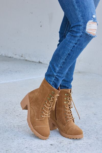 Forever Link Lace-Up Zipper Detail Block Heel Boots  Southern Soul Collectives