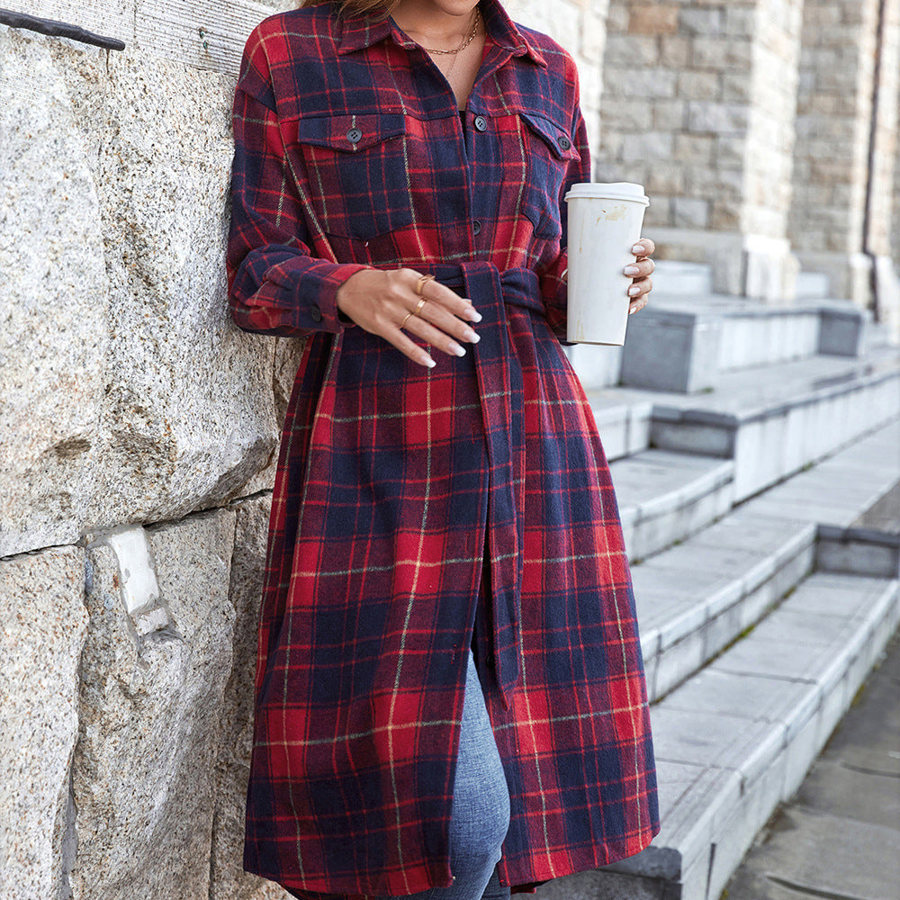 Plaid Belted Button Down Longline Shirt Jacket  Southern Soul Collectives 