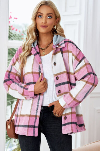 Button Up Plaid Hooded Jacket  Southern Soul Collectives