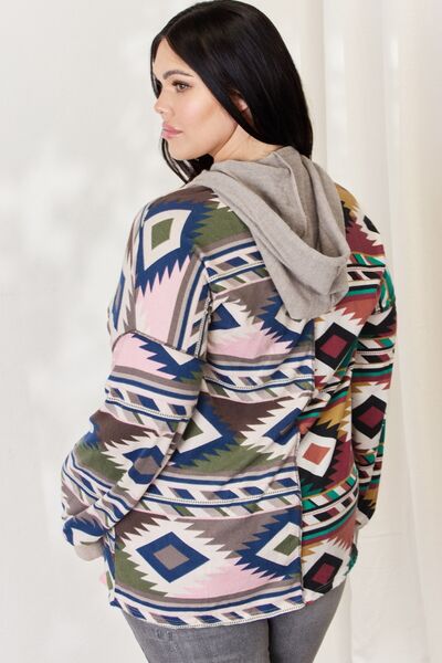 Geometric Exposed Seam Drawstring Hoodie - Southern Soul Collectives