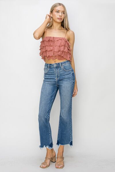 RISEN High Waist Raw Hem Flare Jeans  Southern Soul Collectives