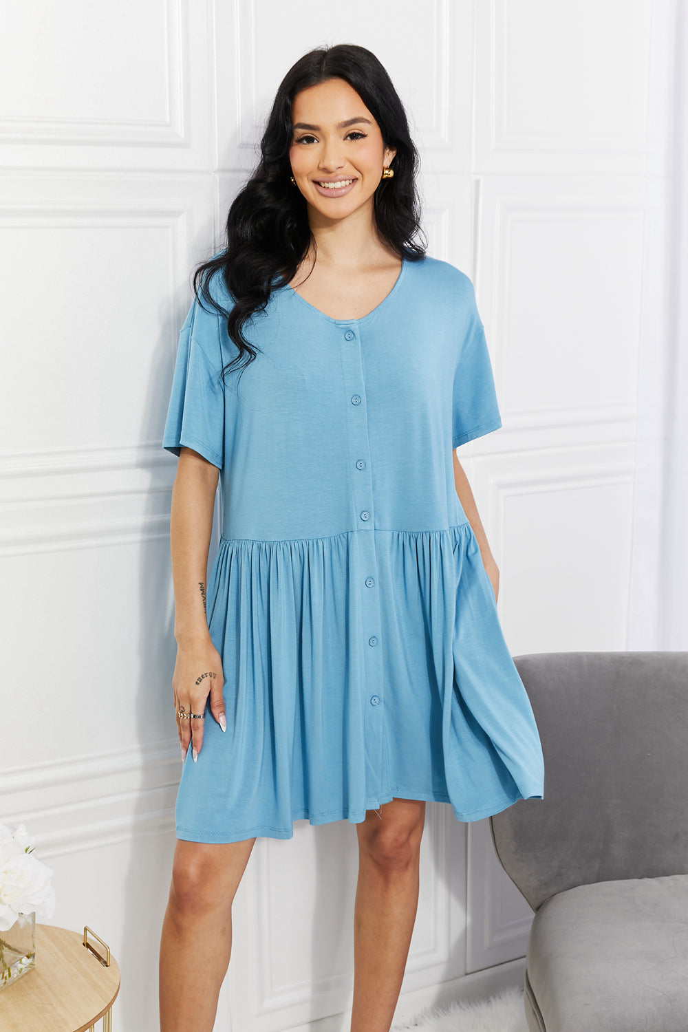 Oh Sweet Spring Button Up Flare Dress in Sky Blue  Southern Soul Collectives 