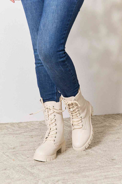 Zip Back Lace-up Combat Boots in Sand - Southern Soul Collectives