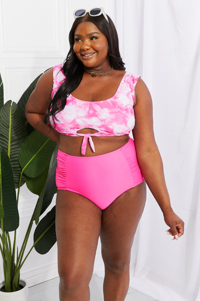 Sanibel Crop Swim Top and Ruched Bottoms Set in Pink  Southern Soul Collectives 