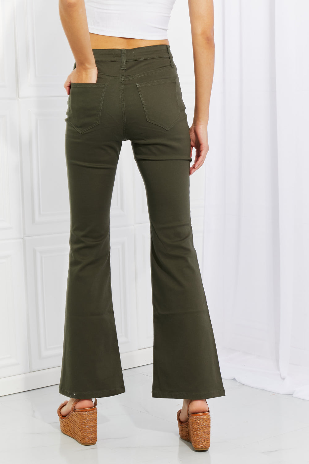 Zenana Clementine High-Rise Bootcut Pants in Dark Olive  Southern Soul Collectives 