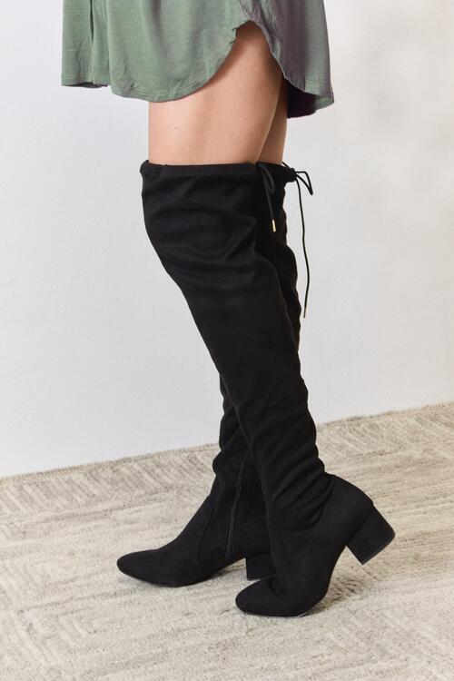 Hot Girl Over the Knee Tie Back Boots in Black  Southern Soul Collectives