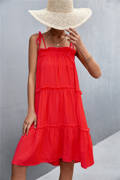 Tie-Shoulder Frill Trim Sleeveless Dress  Southern Soul Collectives 