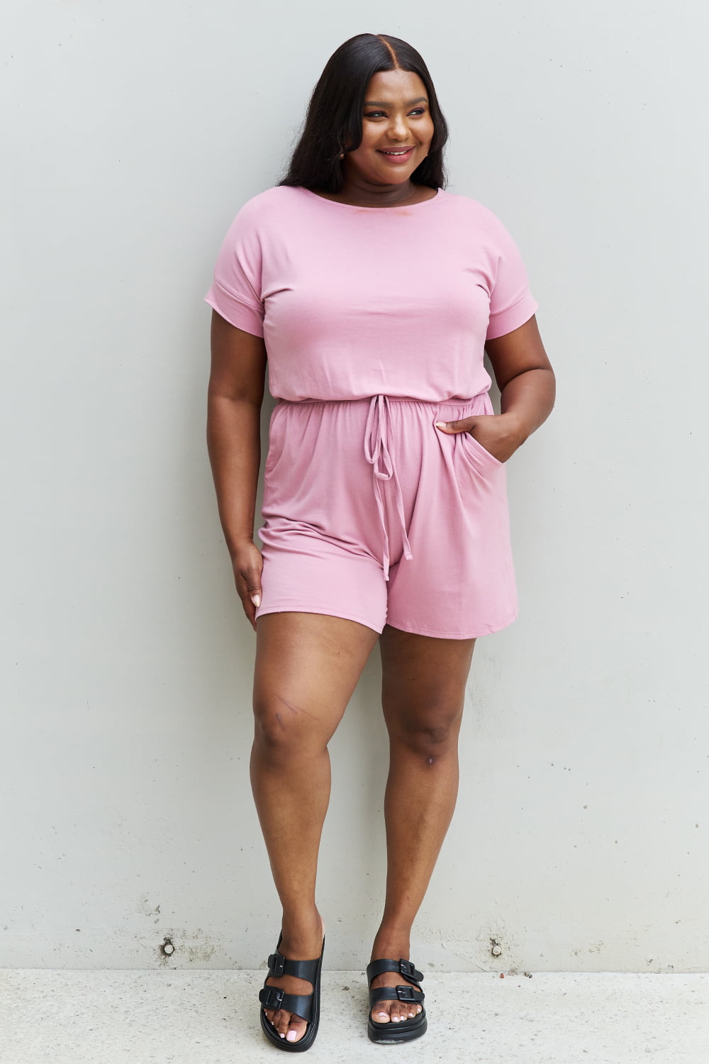 Zenana Chilled Out Short Sleeve Romper in Light Carnation Pink  Southern Soul Collectives 