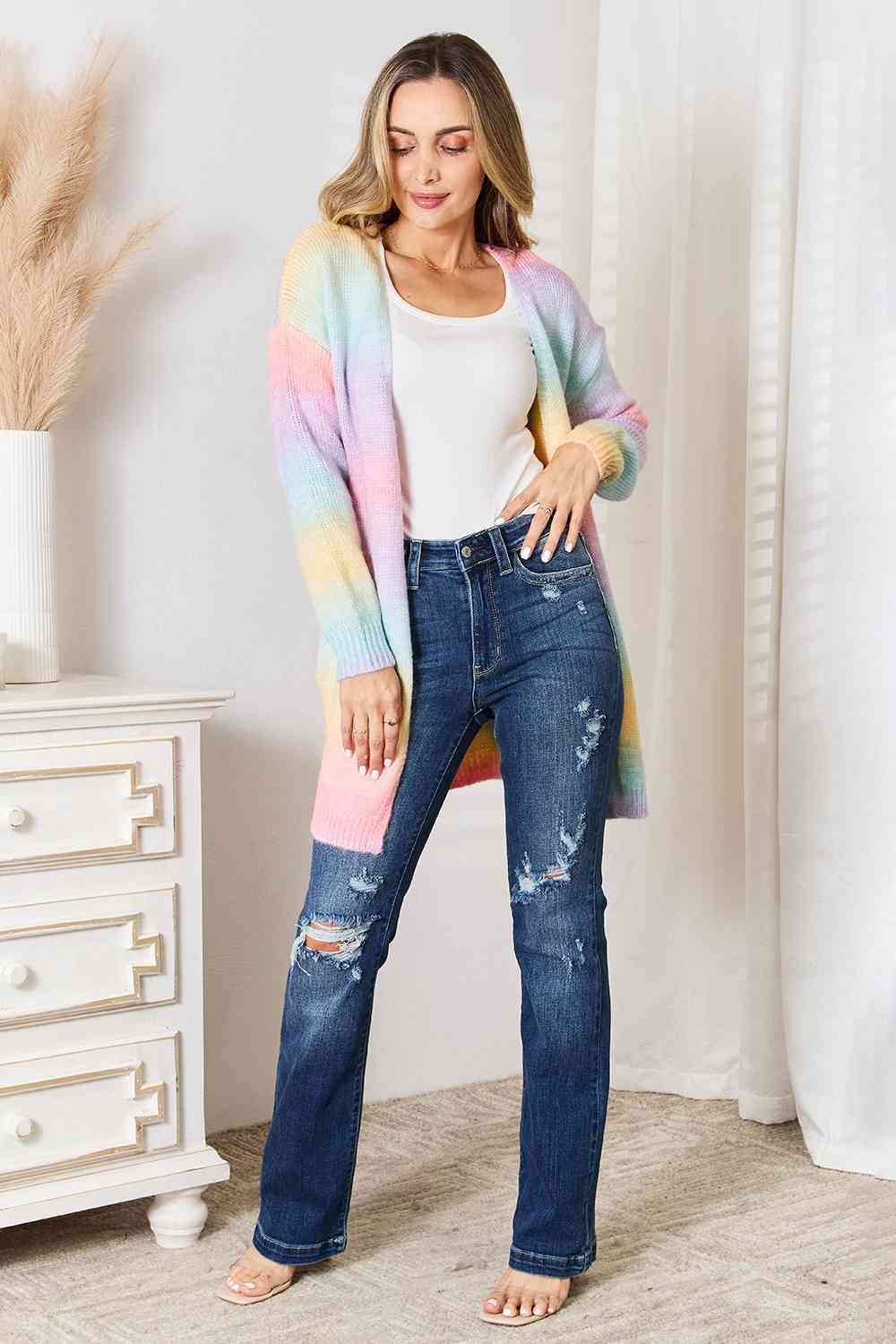 Rainbow Dreams Gradient Open Front Longline Cardigan - Southern Soul Collectives