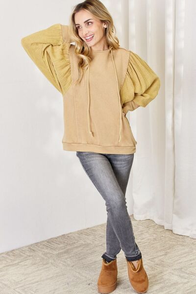 Mineral Wash Cotton Gauze Balloon Sleeve Terry Hoodie in Yellow Clay  Southern Soul Collectives