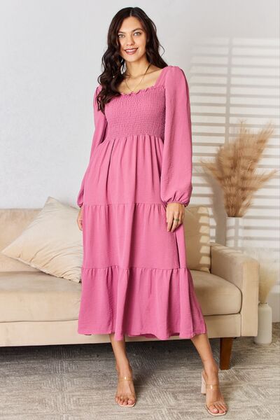 Ruffle Trim Smocked Tiered Maxi Dress in Rose Pink  Southern Soul Collectives