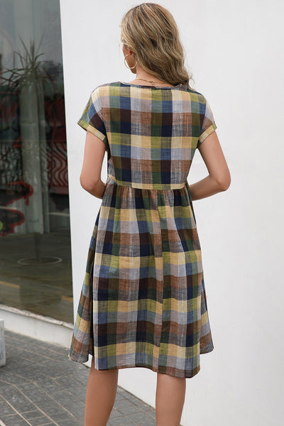 Plaid Round Neck Cap Sleeve Dress  Southern Soul Collectives
