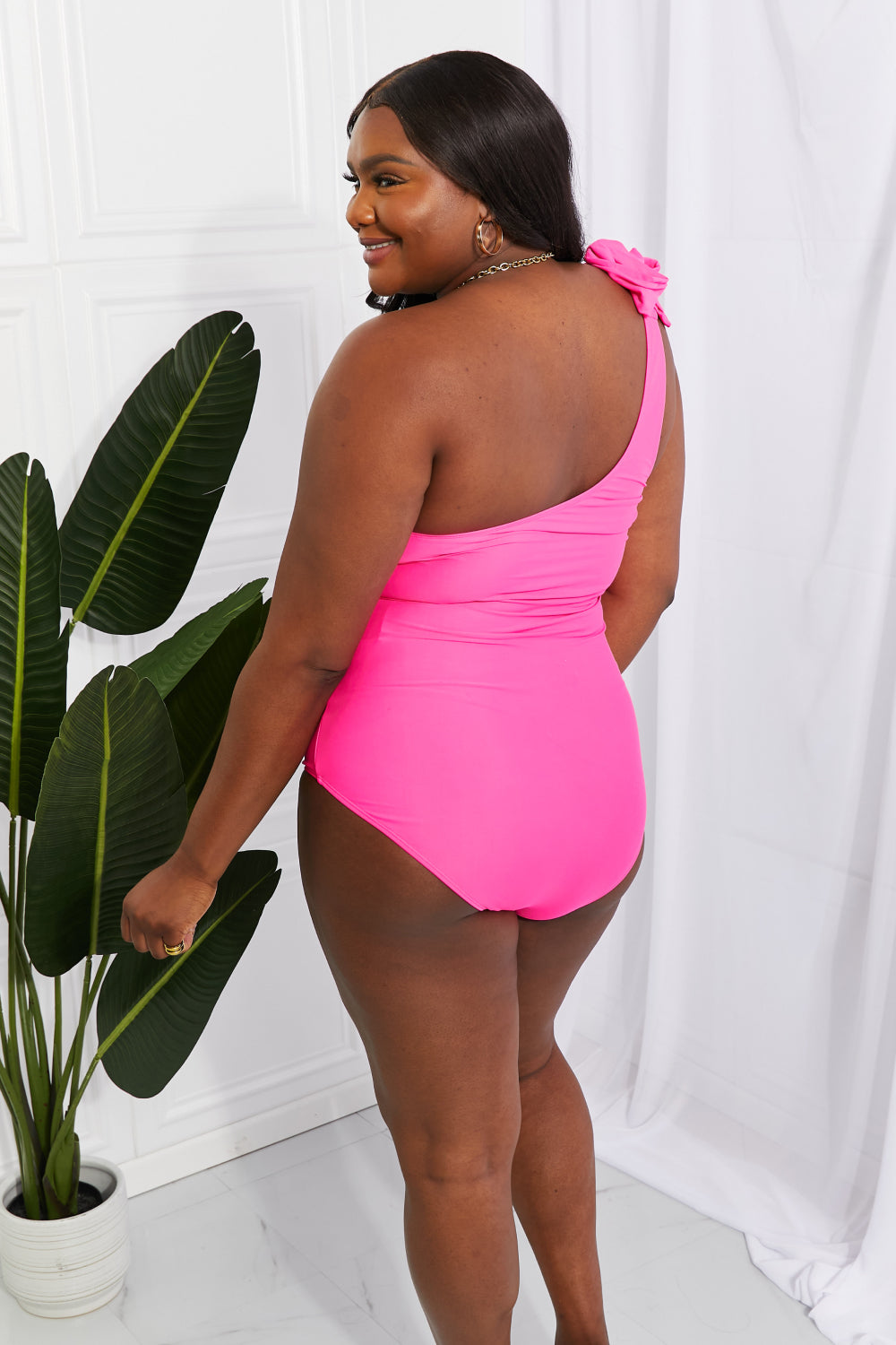 Deep End One-Shoulder One-Piece Swimsuit in Hot Pink  Southern Soul Collectives 