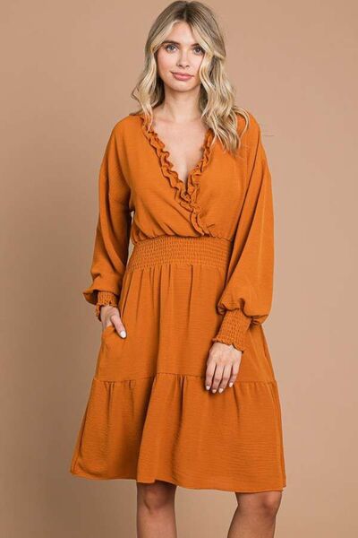 Culture Code Full Size Frill Smocked Lantern Sleeve Mini Dress  Southern Soul Collectives