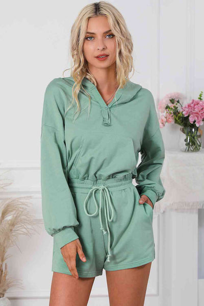 Drawstring Waist Hooded Romper with Pockets  Southern Soul Collectives