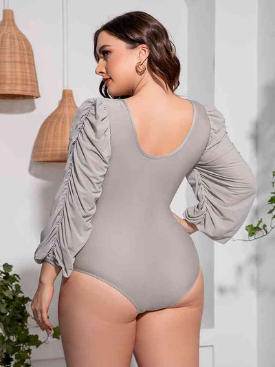 Plus Size Tied Deep V Balloon Sleeve One-Piece Swimsuit  Southern Soul Collectives