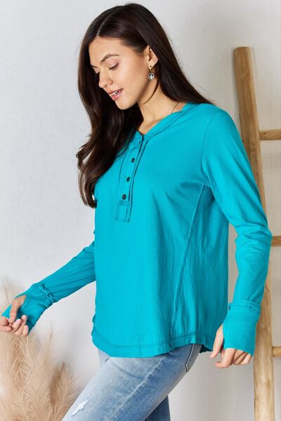 Exposed Seam Thumbhole Long Sleeve Top in Light Teal  Southern Soul Collectives