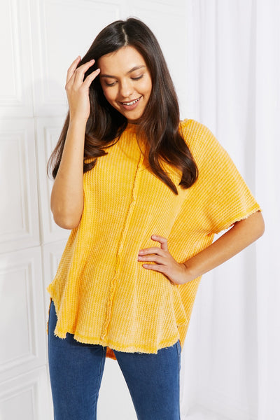 Zenana Start Small Washed Waffle Knit Top in Yellow Gold  Southern Soul Collectives 