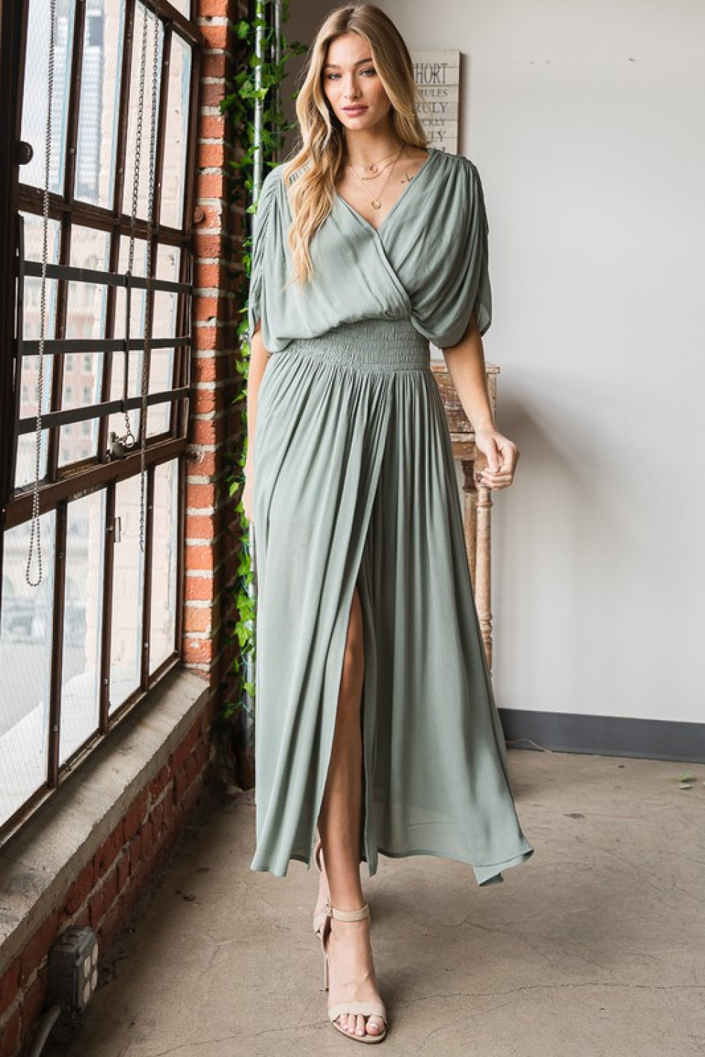 Napa Valley Gauze Surplice Midi Dress in Sage  Southern Soul Collectives 