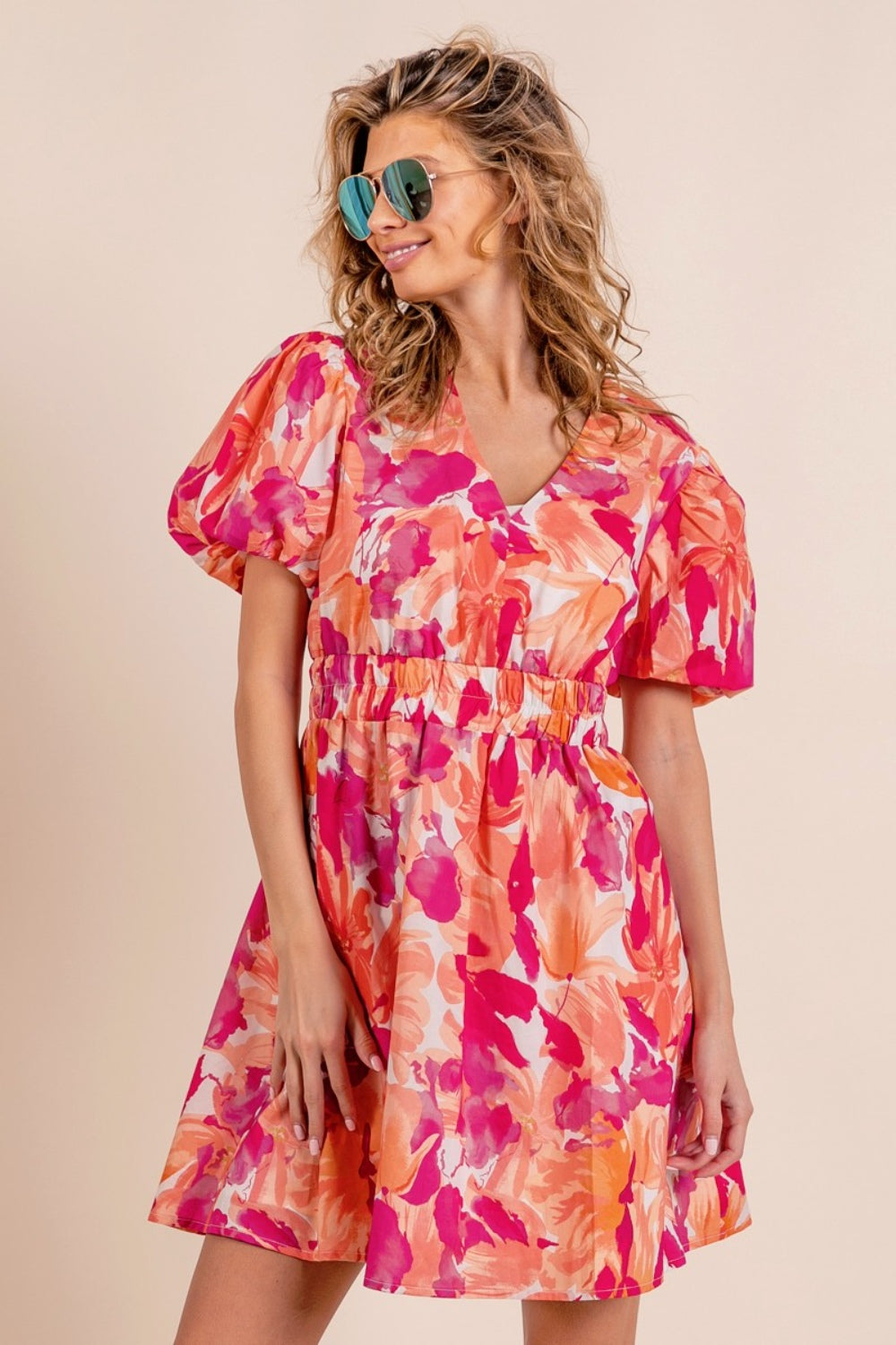 BiBi Floral V-Neck Puff Sleeve Mini Dress Southern Soul Collectives