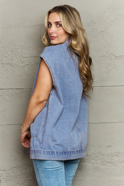 Collared Neck Sleeveless Denim Top with Pockets  Southern Soul Collectives 