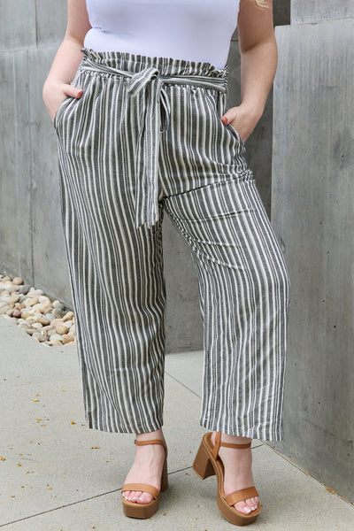 Heimish Find Your Path Full Size Paperbag Waist Striped Culotte Pants  Southern Soul Collectives 
