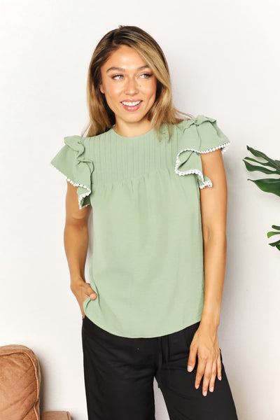 Double Take Pleated Detail Flutter Sleeve Blouse  Southern Soul Collectives 