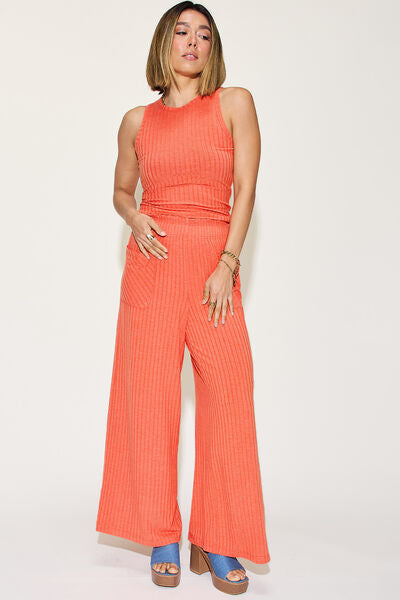 Basic Bae Full Size Ribbed Tank and Wide Leg Pants Set  Southern Soul Collectives