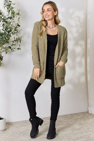 Zenana Falling For You Full Size Open Front Popcorn Cardigan  Southern Soul Collectives