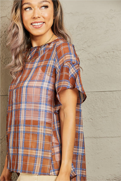 Petal Dew For You Short Sleeve Plaid Top  Southern Soul Collectives 