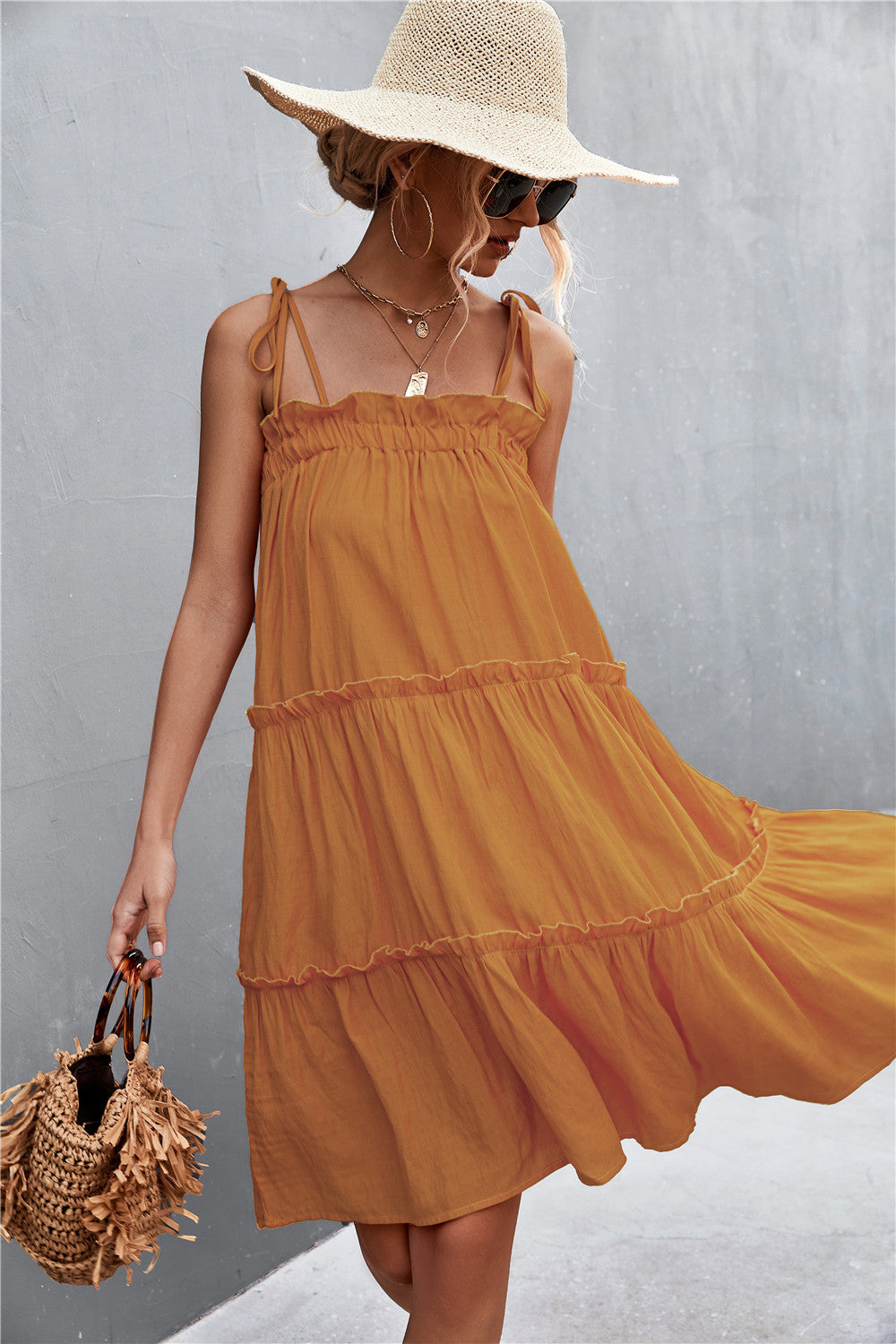 Tie-Shoulder Frill Trim Sleeveless Dress  Southern Soul Collectives 