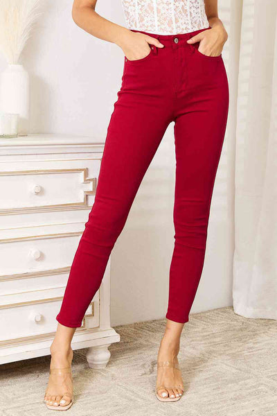 Judy Blue High Waist Tummy Control Skinny Jeans in Red