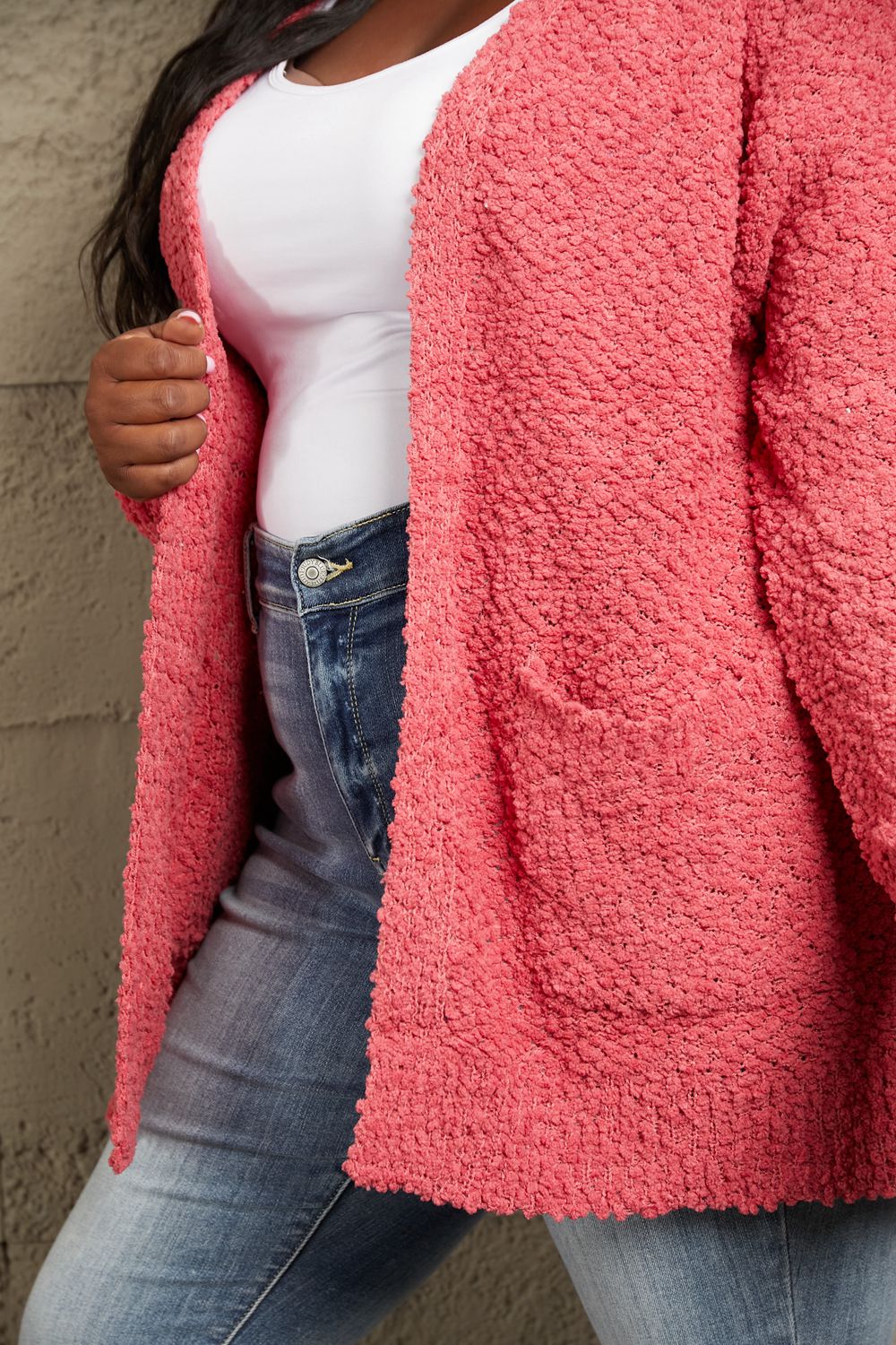 Zenana Falling For You Open Front Popcorn Cardigan in Strawberry  Southern Soul Collectives 