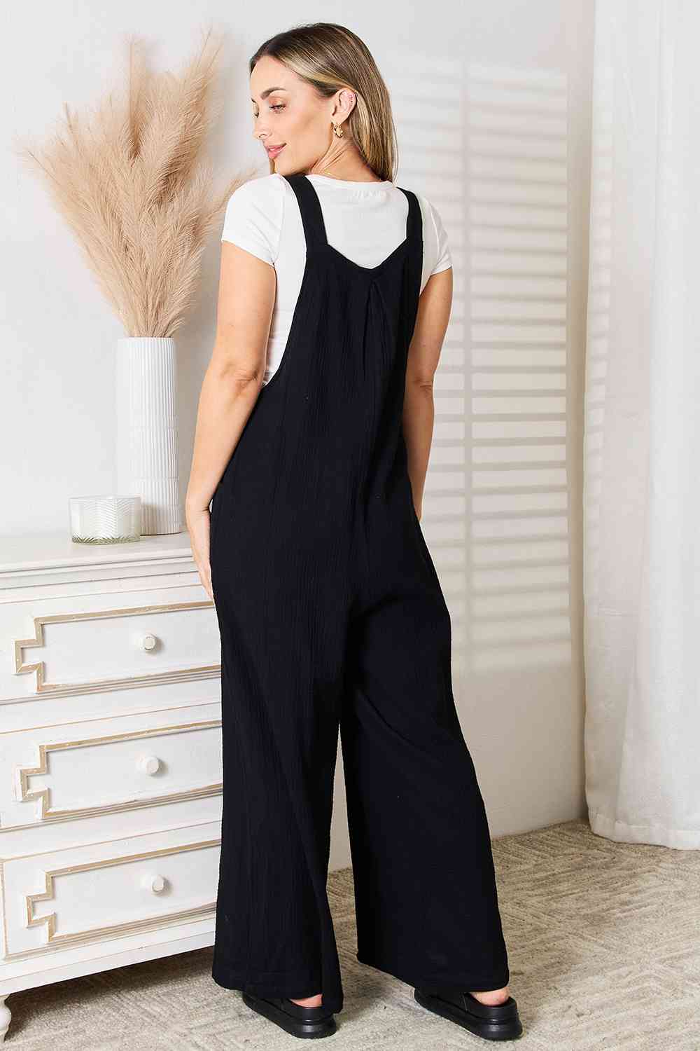 So Stylin' Wide Leg Overalls with Pockets in Black