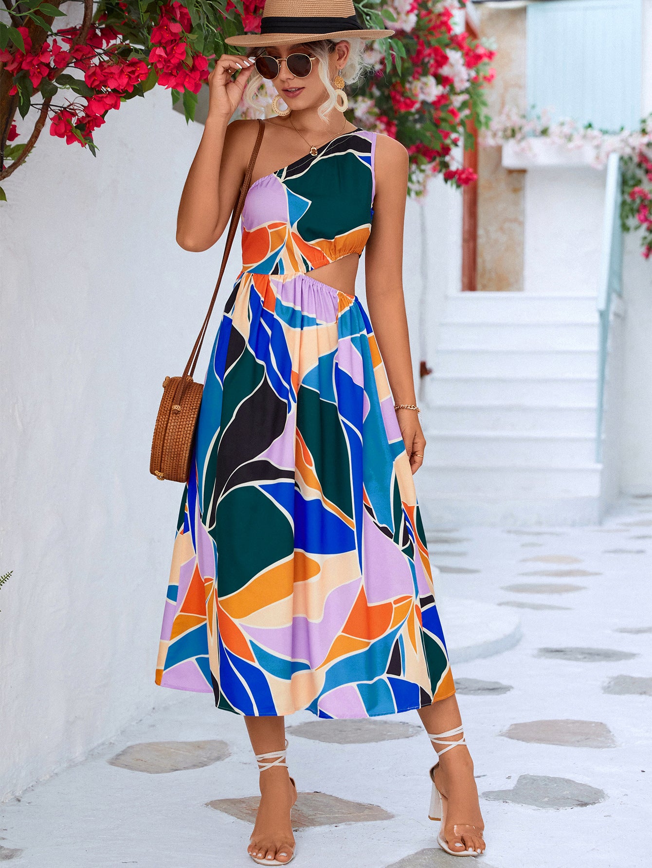 Printed Cutout One-Shoulder Sleeveless Dress  Southern Soul Collectives 