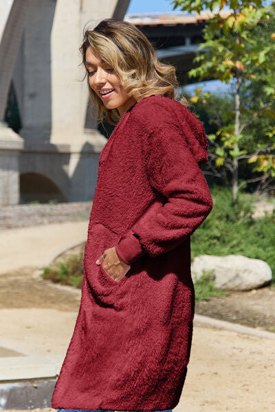 Double Take Full Size Hooded Teddy Bear Jacket with Thumbholes  Southern Soul Collectives