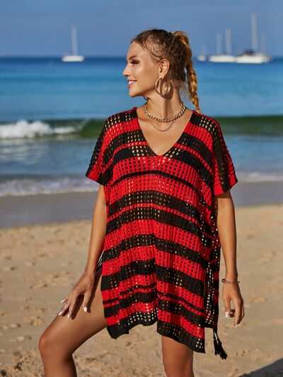 Tassel Openwork Striped V-Neck Cover Up in Multiple Colors  Southern Soul Collectives