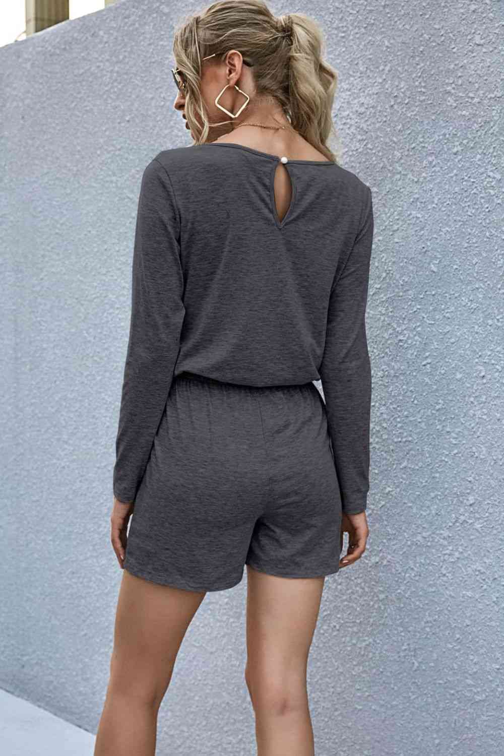 Drawstring Waist Long Sleeve Romper  Southern Soul Collectives