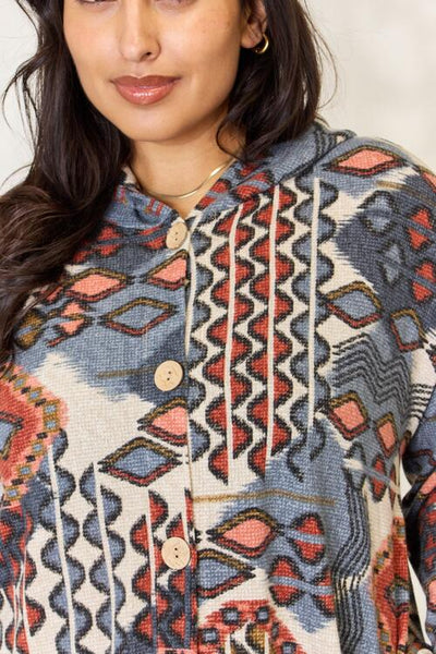 Multi-Color Printed Button Up Hooded Jacket Mini Dress  Southern Soul Collectives