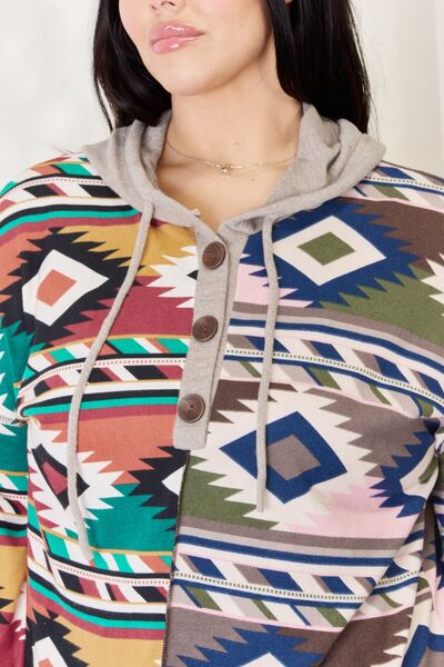 Geometric Exposed Seam Drawstring Hoodie - Southern Soul Collectives