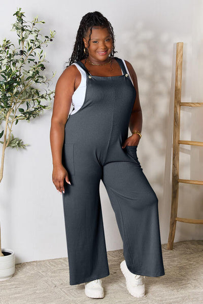 Hey Girl Wide Strap Ribbed Knit Overalls Jumper with Pockets in Multiple Colors  Southern Soul Collectives