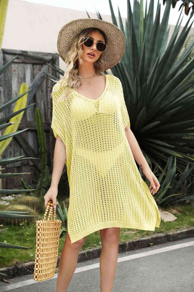 Openwork Knit Side Slit Swim Cover-Up Dress in Multiple Colors  Southern Soul Collectives